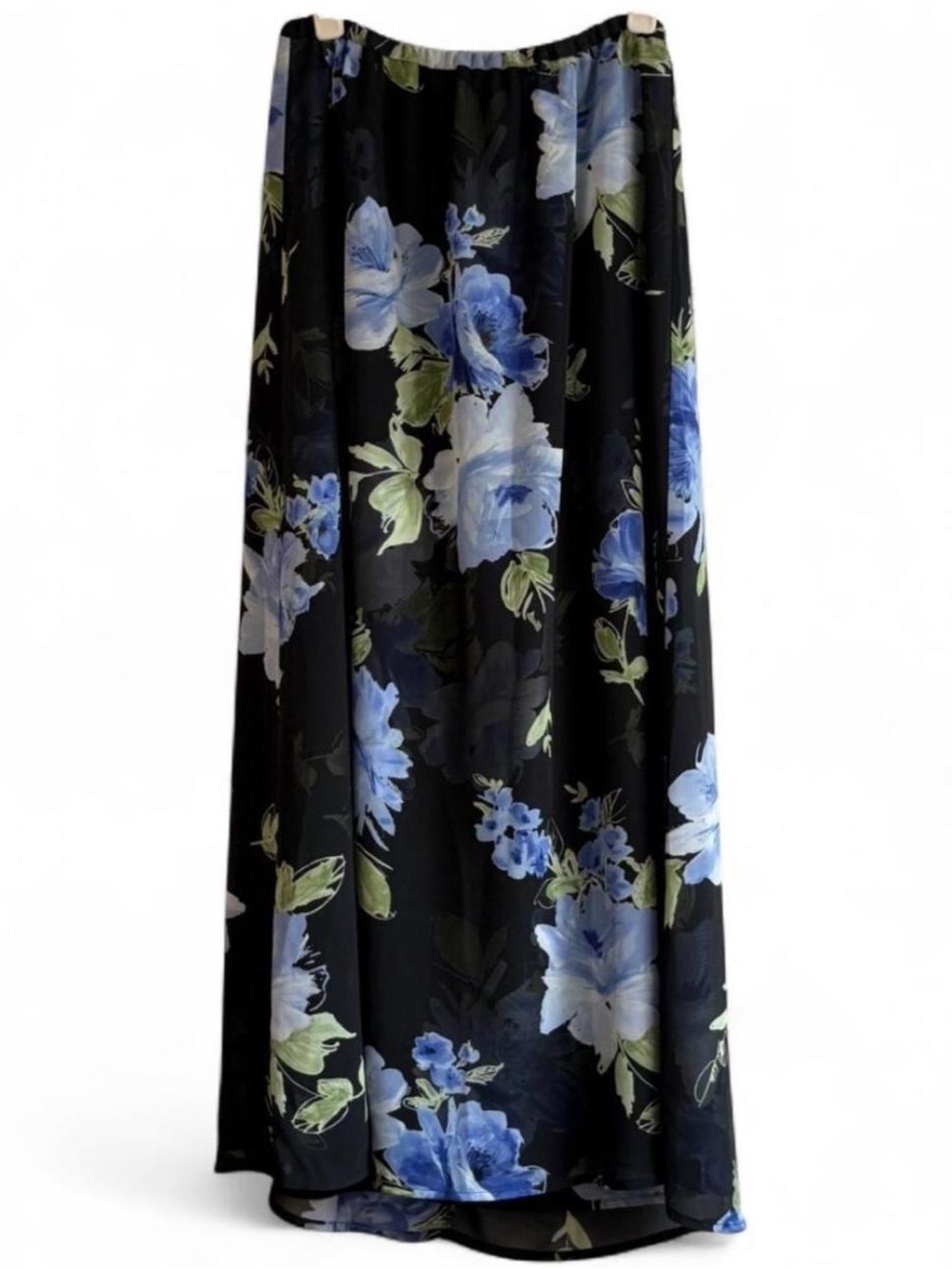 Liz Claiborne Emma James Black, Blue & Green Floral Chiffon Maxi Skirt Size 12